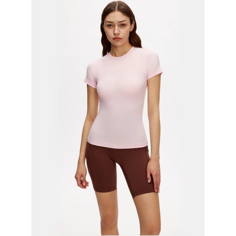 Nanji Athletic T-Shirt Women XL Light Pink High Stretch Short Sleeve Crew Neck